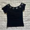 Camiseta Slim Fit Retrô Y2K Millennium Girl Manga Curta Gola Redonda com Design Perfurado Vazado, Roupa Streetwear Ins