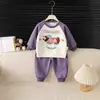 Conjunto Fofo de Duas Peças com Mangas Longas para Bebês e Crianças Pequenas para Primavera e Outono para Meninas, Roupa de Cachorrinho Cartoon para Exterior