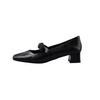 Zapatos Mary Jane de Piel de Cabra de Primera Capa con Lazo de Camelia Francesa 2025 Otoño Tacón Bajo Grueso Puntera Cuadrada Zapatos de Piel Genuina para Mujer