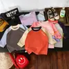 Camiseta Infantil Estilo Coreano Color Block Manga Longa Raglan Estilo Primavera e Outono para Meninos Meninas Bebês Respirável Camada Base Versátil Roupa Infantil