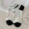 Calcetines de Primavera y Verano para Mujer, Lindos Delgados Transpirables Patrón de Cereza Blanco y Negro Dulce Estilo Universitario Calcetines de Algodón, Calcetines Zhuji