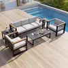 Sofá Exterior Personalizado, Muebles de Aleación de Aluminio para Terraza de Patio de Villa, Silla Sofá con Reposabrazos de Madera Plástica para Jardín de Hotel y Casa de Huéspedes