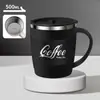 Taza de acero inoxidable 304 transfronteriza de doble capa con aislamiento térmico, taza de café informal de negocios para oficina con asa para preparar té