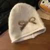 Gorros de Otoño e Invierno para Mujer, Gorros de Punto Versátiles Moda Coreana, Gorros de Pila con Lazo para Circunferencia de Cabeza Grande, Gorros Cálidos de Lana