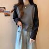 [Mano de Obra Original] Diseño de Talla Grande Empalme Nicho Manga Larga Otoño para Mujer Talla Grande mm Adelgazante Look y Reductor de Edad Estilo Chic Corto