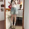 Shorts de Mezclilla de Color Claro para Mujer, Estilo Delgado de Verano, Tallas Grandes, Corte Holgado, Favorecedor para Cuerpo con Forma de Pera, Pantalones de Pierna Ancha Línea A de Cintura Alta