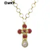 Wt-Jn374 Piedra Preciosa de Colores Jade Rojo Amatista Piedra Brillante Concha Chapado en Oro de 18K Collar Largo con Colgante en Forma de O de Latón