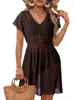 Vestido de Malla Casual con Cuello en V sin Mangas y Mangas Cortas que Ceñe la Cintura para Mujer, Transfronterizo Europeo y Americano, Moda Amazon 2026