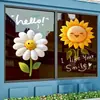 Adesivos de Desenho Rosto Sorridente com Flores para Lojas de Chá com Leite, Adesivos Anti-Colisão para Portas de Jardim de Infância, Adesivos Decorativos, Adesivos Eletrostáticos para Vidro
