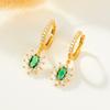 Aretes de Plata 925 Aretes Elegantes Retro Franceses Aretes de Diamantes de Zirconio Verde para Mujer Venta al por Mayor de Joyería Transfronteriza
