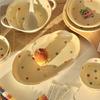 Vajilla de mesa para una persona estilo crema, color bajo cubierta, tazón particularmente hermoso, juego de plato de cerámica, plato para el hogar, tazón para comer