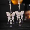 Brincos Longos de Borboleta com Franjas Zircônia Microcravejada Moda de Luxo Leve Super Fada Elegantes Brincos Elegantes Exagerados de Indústria Pesada Venda por Atacado