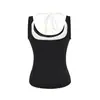 Camisola de tiras con escote halter, estilo dos piezas falso, ajustada, para mujer, verano, nuevo estilo americano, bloque de color, top corto