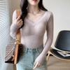 Tops Calientes para Mujer en Otoño e Invierno, Terciopelo Grueso con Encaje y Almohadillas en el Pecho, Ropa de Otoño de Manga Larga, Camisetas Básicas Ajustadas