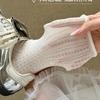 Calcetines grises para mujer de verano delgados rizados de media caña calcetines de malla de algodón estilo japonés ballet apilados verano