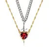 Collar con Colgante de Cruz de Zirconia Roja en Forma de Corazón, Cadena de Clavícula de Moda con Incrustaciones de Diamantes de Zirconia en Forma de Corazón, Cadena Creativa para el Cuello Dorada con Forma de Corazón