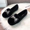 T36 Huidong Yixinda Sapatos de Algodão Genuíno com Forro de Lã de Coelho, Sapatos Peludos para Mulheres, Sapatos Slip-On para Mulheres com Solado Grosso, Espessados