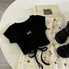 Conjunto de Manga Curta para Meninas, Novo Estilo de Verão, Estilo Coreano, Top sem Costas com Laço para Meninas, Calça de Perna Larga, Roupa de Verão para Crianças