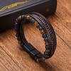 Pulseira Masculina Multicamadas Tecida à Mão Estilo Vintage Quente Transfronteiriça Pedra Natural Couro Pulseira Masculina Pulseira de Contas de Couro