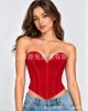 Top de Corte Sexy sin Tirantes para Mujer con Textura Negra Mate Corsé Lindo con Forma de Corazón sin Tirantes Moldeador Corporal sin Hombros