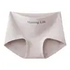 Nova calcinha feminina de algodão com estampa de letras, shorts boxer de cintura média, comprimento estendido, fundo 10A antibacteriano, calcinha de corte reto que abraça o quadril