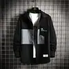Chaqueta Patchwork de Moda Negra Primavera/Otoño Camisa Casual Ropa de Trabajo Superior Camisa de Manga Larga para Hombre Estilo Hong Kong