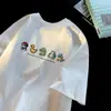Camiseta Manga Curta Estilo Pixel Desenho Animado Masculina Verão Tendência Marca Simples Solta Roupas de Algodão Tendência Versátil Manga Meia Pesada
