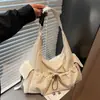 Bolsa de Ombro Plissada Grande Capacidade Estilo Coreano 2026 Nova Bolsa Transversal de Nylon Bolsa de Axila Lona Estilo Casual Preguiçoso
