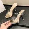 Sandalias de Moda Casual con Plataforma Puntiaguda, Banda Transparente Nueva de Verano 2023, Tacón Grueso, Tacón Alto Exterior, Zapatillas para Mujer