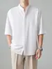 Ropa Muxi Verano Nuevo Estilo Chino Cuello Alto Versión Coreana Camisa Blanca para Viajar Fina de Secado Rápido Versátil Corte Holgado Media Manga