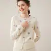 25 Nuevos Cardigan de Cachemir Bordado Diamante Cuello Redondo Chaqueta Suéter para Mujer Tejido de Punto Copo de Nieve Diamante Tachonado Cardigan Pequeño Fragante