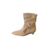 Botines Elegantes de Gamuza con Punta Fina y Tacón Bajo, Moda Francesa Sexy con Cordones, Otoño/Invierno 2026