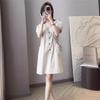 Vestido Estilo Francês com Aparência Fresca, Slim Fit, Decote V, Algodão Elástico, Manga Bufante, Feminino, Verão, Rejuvenescedor, Versátil, Saia Slim Fit