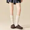 Meias Cinzas de Cano Alto para Mulheres, Meias Cinzas de Tricô para Primavera e Outono, Meias Empilháveis Cinzas de Micro-Pressão para Afinar, Meias Zhuji