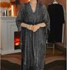 Estilo europeu e americano transfronteiriço de seda dourada dividir xale vestido de jantar fino feminino borla decorativa oco protetor solar cachecol