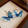 Aretes de Mariposa de Cristal Artificial de Color Gradiente Aguja de Plata Pequeños Frescos Hebillas para la Oreja Aretes de Flores Atmosféricos Populares Aretes para Mujer