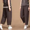 Pantalones casuales de algodón y lino estilo chino, modelo nuevo 2026, de cintura alta, pierna recta de verano, corte holgado, con botones de nudo chino tradicional, largo de nueve puntos, color albaricoque