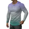 Nueva Camiseta de Manga Larga para Hombre de Moda Callejera Estilo Europeo y Americano de Venta Caliente Transfronteriza con Abertura Frontal, 7 Botones y Estampado Digital 3D