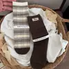 Meias Femininas Songmu Série Marrom Florais Vintage Meia-Perna, Meias Largas Estilo Coreano Ins, Meias Japonesas Doces de Renda Sem Costura
