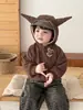 Conjunto Acolchado Forrado de Felpa para Bebé Niño Lindo Cárdigan con Cuernos de Diablito Conjunto de Dos Piezas Pantalones Casuales con Estampado de Leopardo para Bebé Invierno