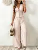 Conjunto de Dos Piezas de Color Sólido de Estilo Nuevo Transfronterizo Europeo y Americano: Chaleco sin Mangas Versátil con Cordones y Pantalones Rectos de Pierna Ancha