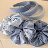 Azul Bebé~ Suave Diadema de Esponja con Estampado de Moño Estilo Francés y Elegantes Lunares para Presión Alta en la Corona