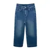 Calça de Perna Larga Petite~  Outono 2026 Nova Calça Jeans de Perna Larga para Mulheres Cintura Alta Nove Pontos Perna Reta H090108