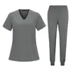 Ropa de Trabajo de Manga Corta Nueva Temu Estilo Europeo y Americano 95% Poliéster 5% Spandex Elástica Secado Rápido Uniformes para Enfermeras y Personal Médico