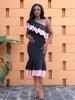 Comercio Exterior Moda Femenina Africana y Europea Vestido con Volantes, Elegante Asimétrico Bloque de Color Hombro Ajustado Silueta Sirena Oferta Especial