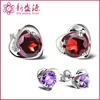 Pendientes de Plata de Ley 925 Rojo Granada Pendientes Coreanos en Forma de Corazón Fabricante Mayorista