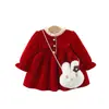 Traje Tang Grueso con Forro de Polar y Botones, Nueva Ola de Invierno 2025 para Niñas, Atuendo de Año Nuevo de Chenilla con Bolsa Grande de Conejo