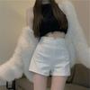 Shorts largos de cintura alta estilo coreano, calça casual elástica em A, para mulheres, hot girl, modelador, peça externa, calça boot, Novo Verão 2024