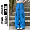 Calça de Trabalho Listrada Cinza Estilo Americano Bordada Secagem Rápida Feminina Verão Nova Esportiva Solta Reta Casual de Perna Larga