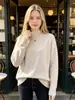 Novo suéter de tricô feminino com gola alta meia, pulôver casual solto estilo preguiçoso, blusa básica elegante de cor sólida